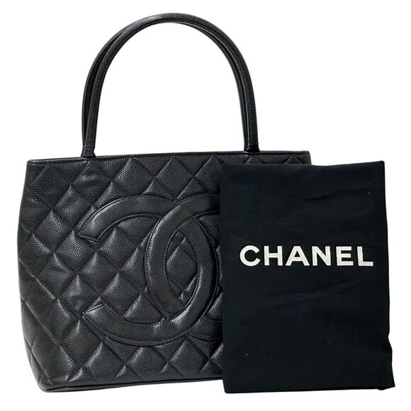 CHANEL Black Caviar Leather Logo Tote Bag - Picture 9 of 16